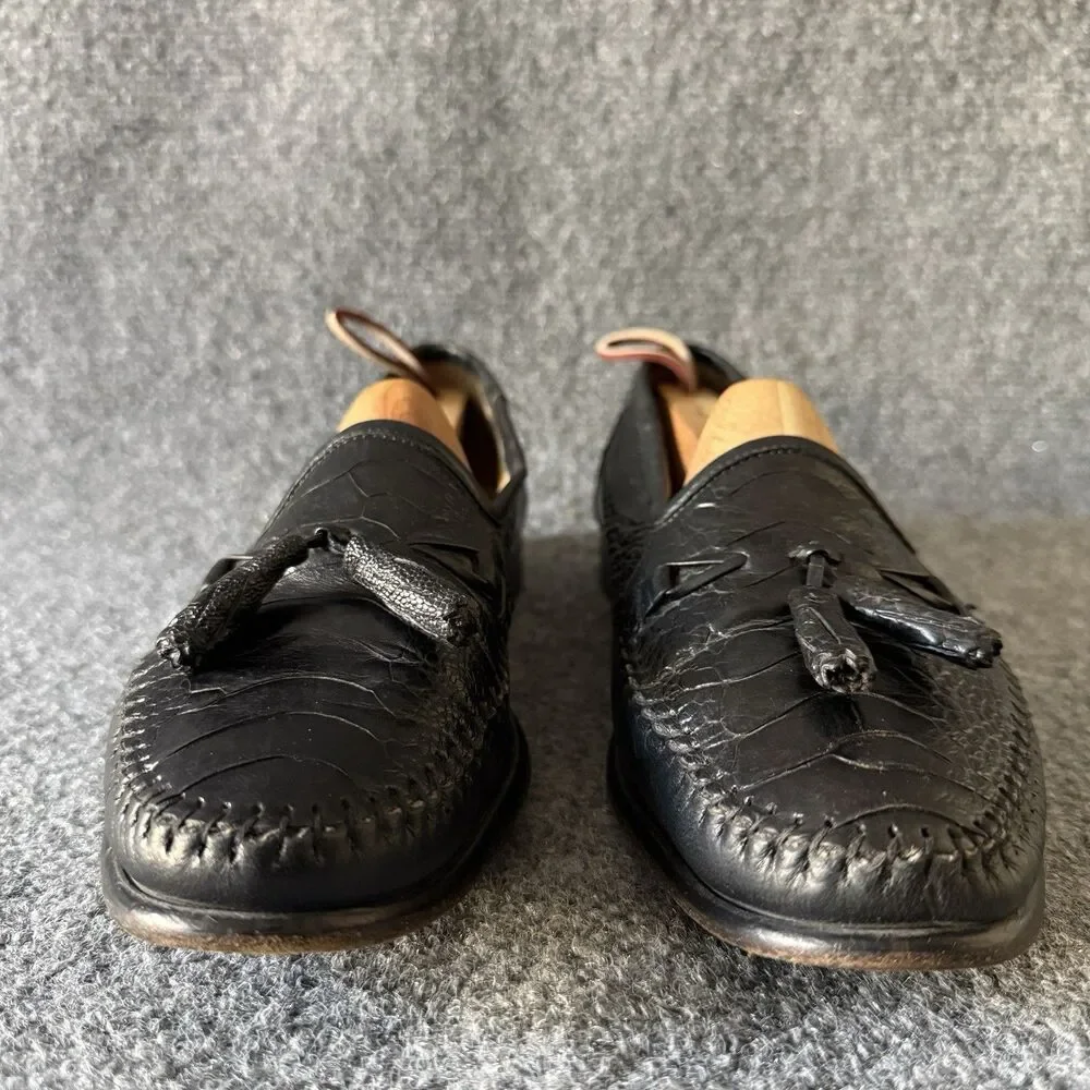 Zelli Authentic Genuine Black Ostrich Leg Nappa Leather Tassel Loafers Sz 9.5 M